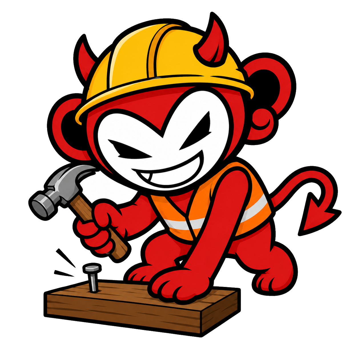 Pulse devil mascot holding tools